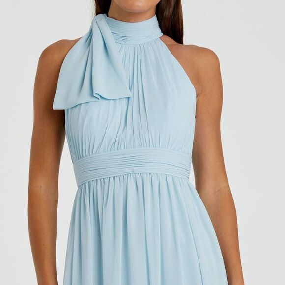 Mac Duggal 55035 Womens Blue High Neck Chiffon Gown with Bow - Picture 3 of 13